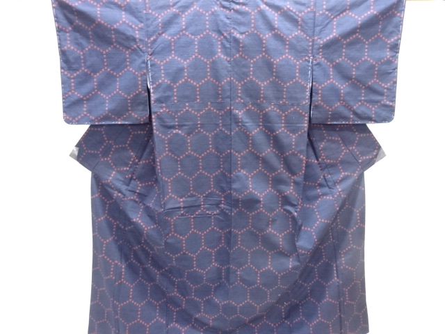 井桁・亀甲模様織り出し手織り紬着物